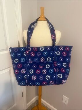 Vera Bradley Navy Quilted Get Carried Away Tote Bag In Ellie Flowers